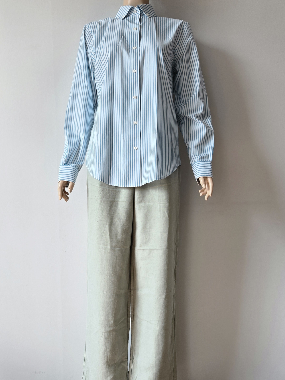Brooks Brothers Light Blue and White Striped Button-Down Cotton  Blouse US 8